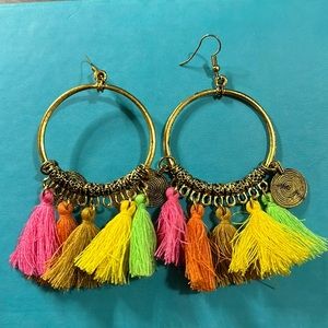 Colorful tassel hoop earrings
